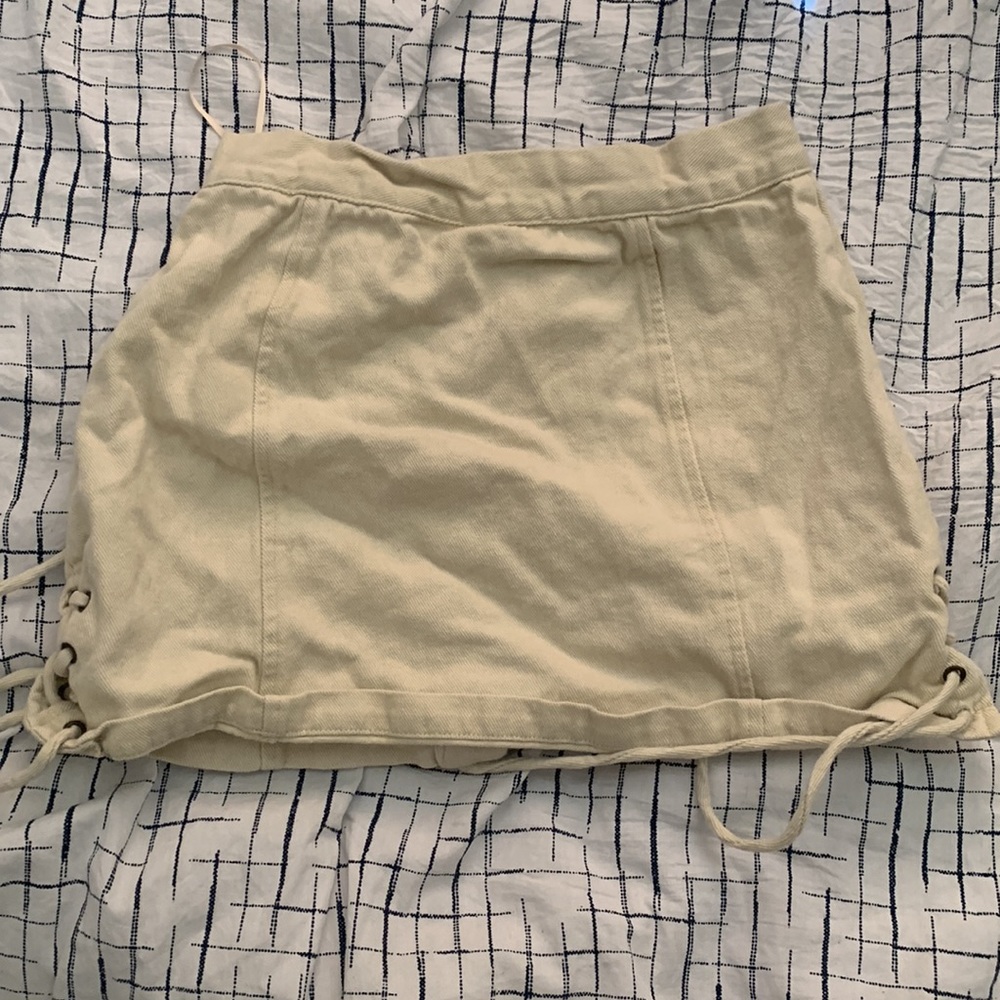 3 for $40 | Emory Park | Cream jean mini skirt - Picture 3 of 4